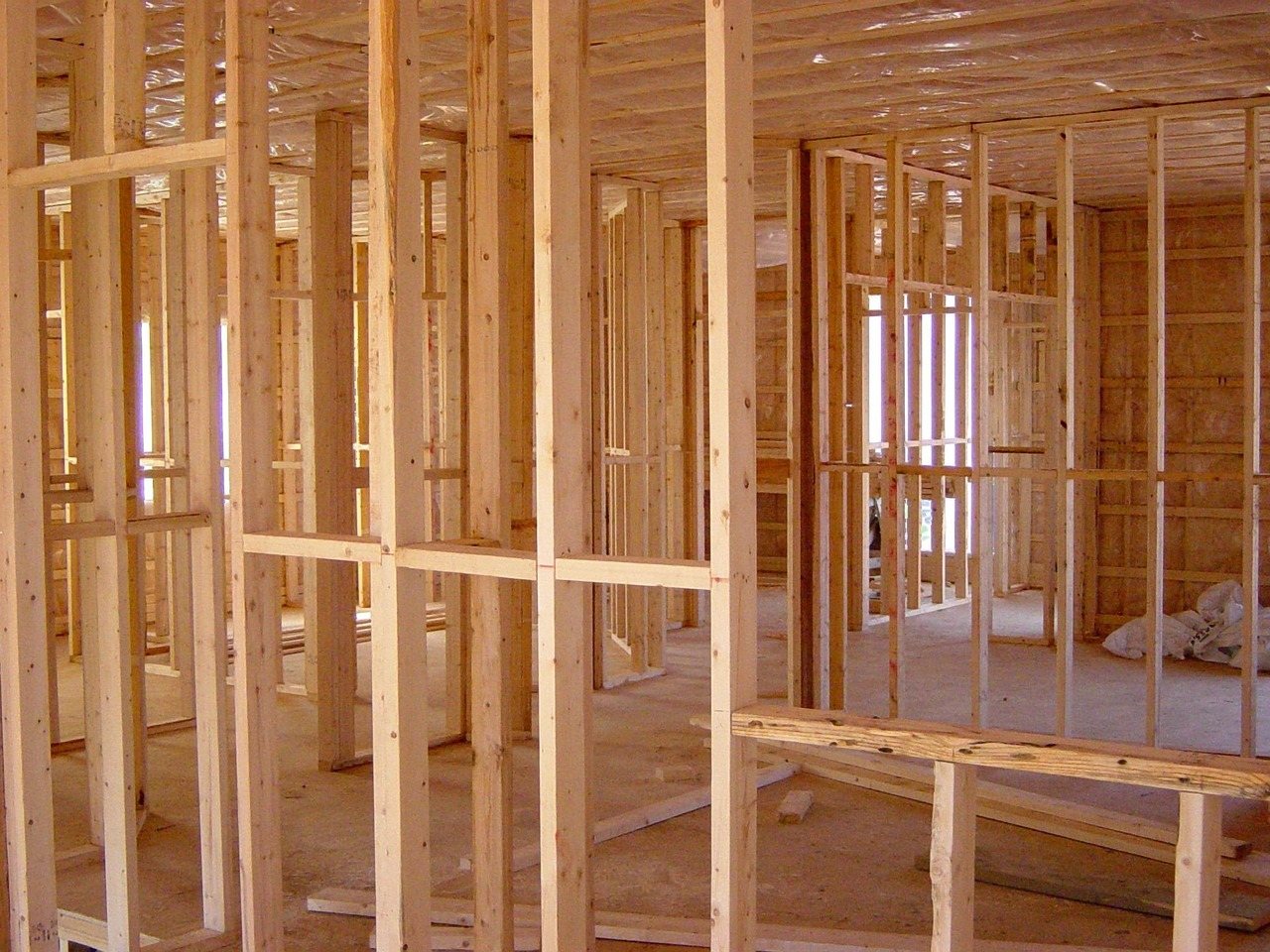 Interior wall framing of a home addition
