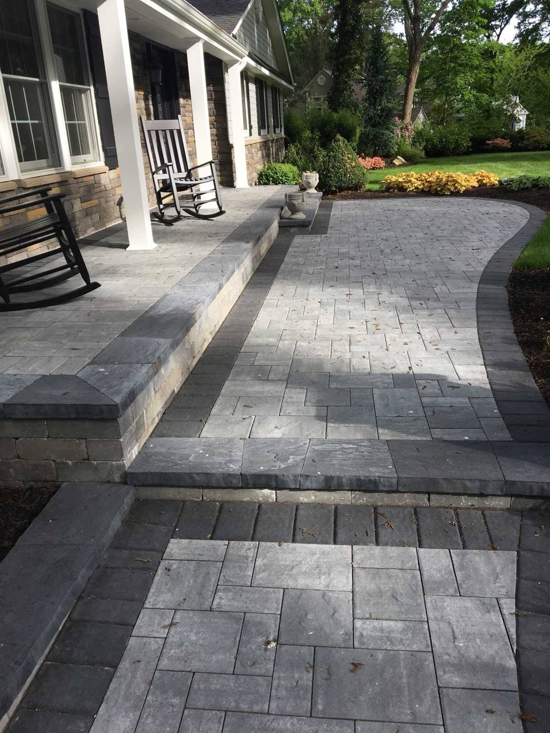Front walkway and porch landing in large-format pavers