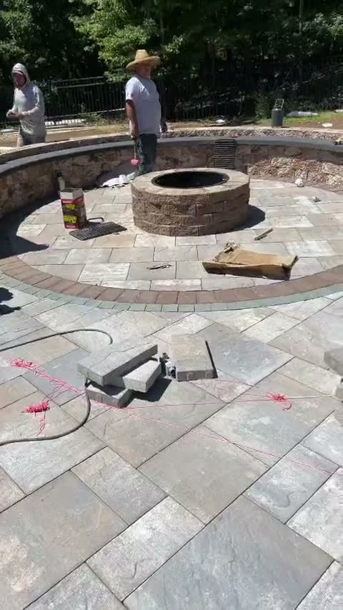 Fire pit and seating wall, final clean-up by JDG Concrete & Construction